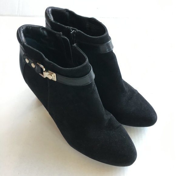 Alfani Dolorna Pointed Toe Suede Ankle Boot Booties Womens Size 9M Black Leather - Picture 3 of 10